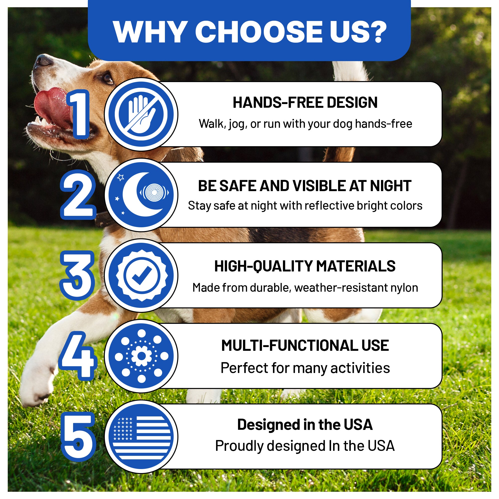 Hands Free Dog Leash with Waist Belt & Large Zipper Pouch, Waist Leash for Dog Walking, Running & Hiking, Reflective Stitching & Dual Padded Handles, Ideal for Medium to Large Dogs (25–125 lbs)