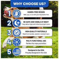 Hands Free Dog Leash with Waist Belt & Large Zipper Pouch, Waist Leash for Dog Walking, Running & Hiking, Reflective Stitching & Dual Padded Handles, Ideal for Medium to Large Dogs (25–125 lbs)