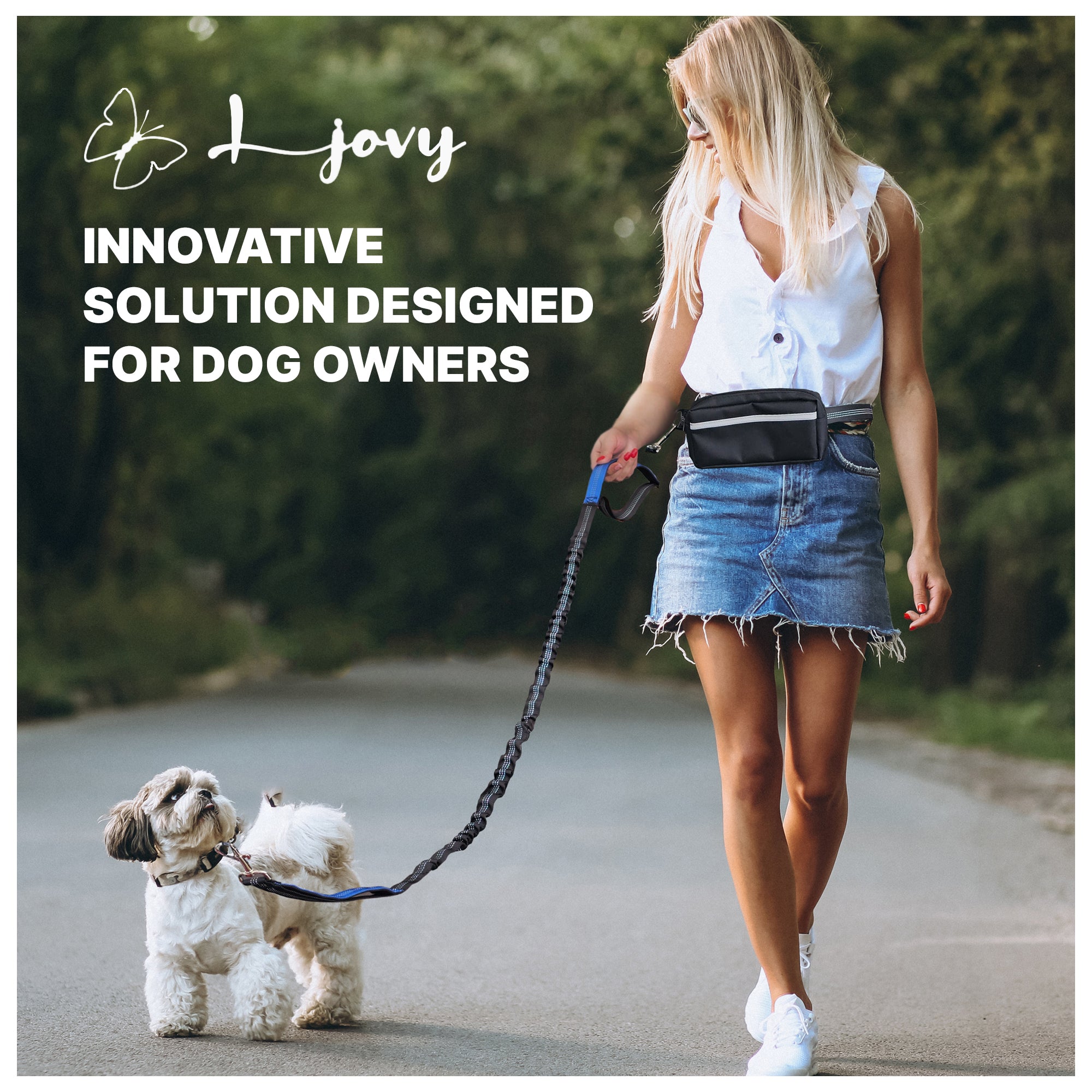 Hands Free Dog Leash with Waist Belt & Large Zipper Pouch, Waist Leash for Dog Walking, Running & Hiking, Reflective Stitching & Dual Padded Handles, Ideal for Medium to Large Dogs (25–125 lbs)