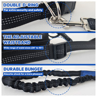 Hands Free Dog Leash with Waist Belt & Large Zipper Pouch, Waist Leash for Dog Walking, Running & Hiking, Reflective Stitching & Dual Padded Handles, Ideal for Medium to Large Dogs (25–125 lbs)