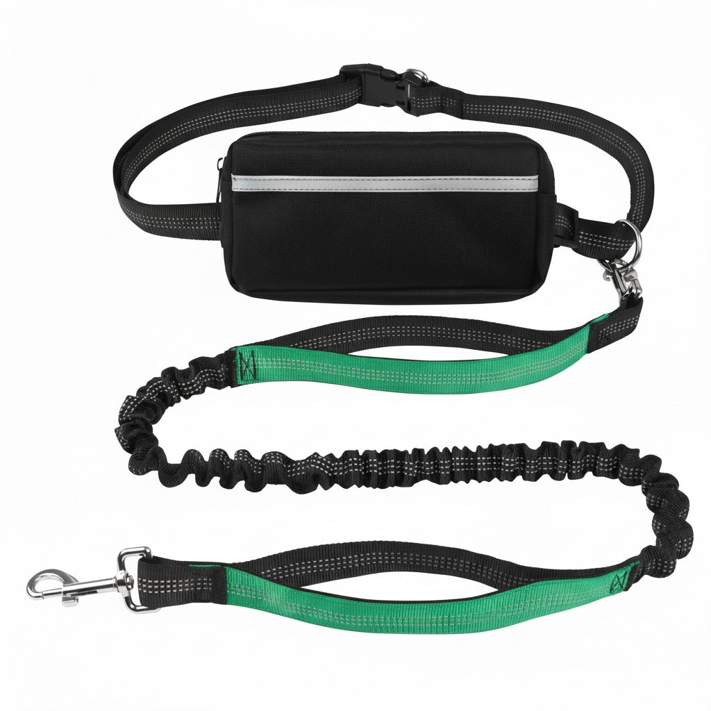 Hands Free Dog Leash with Waist Belt & Large Zipper Pouch, Waist Leash for Dog Walking, Running & Hiking, Reflective Stitching & Dual Padded Handles, Ideal for Medium to Large Dogs (25–125 lbs)
