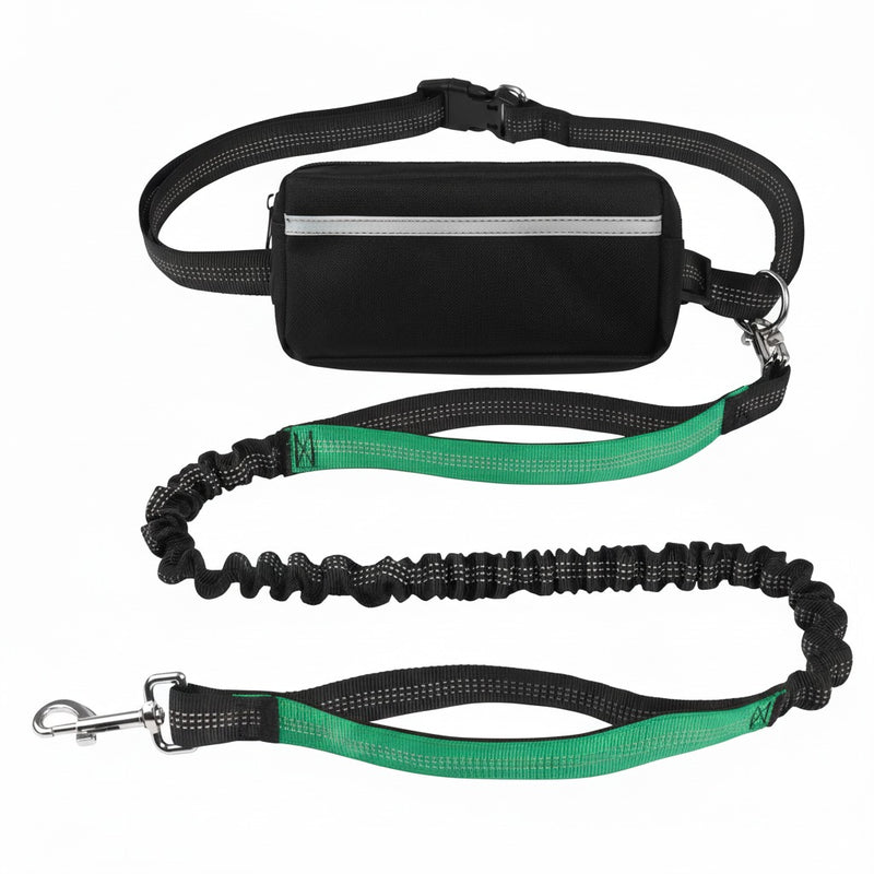 Hands Free Dog Leash with Waist Belt & Large Zipper Pouch, Waist Leash for Dog Walking, Running & Hiking, Reflective Stitching & Dual Padded Handles, Ideal for Medium to Large Dogs (25–125 lbs)